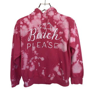 Beach Please Women's Hot Pink Upcycled Bleached Hoodie Sweatshirt - Medium